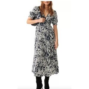 BA&SH Calas Abstract Print Midi Lady Dress Black and White Boho Size Small